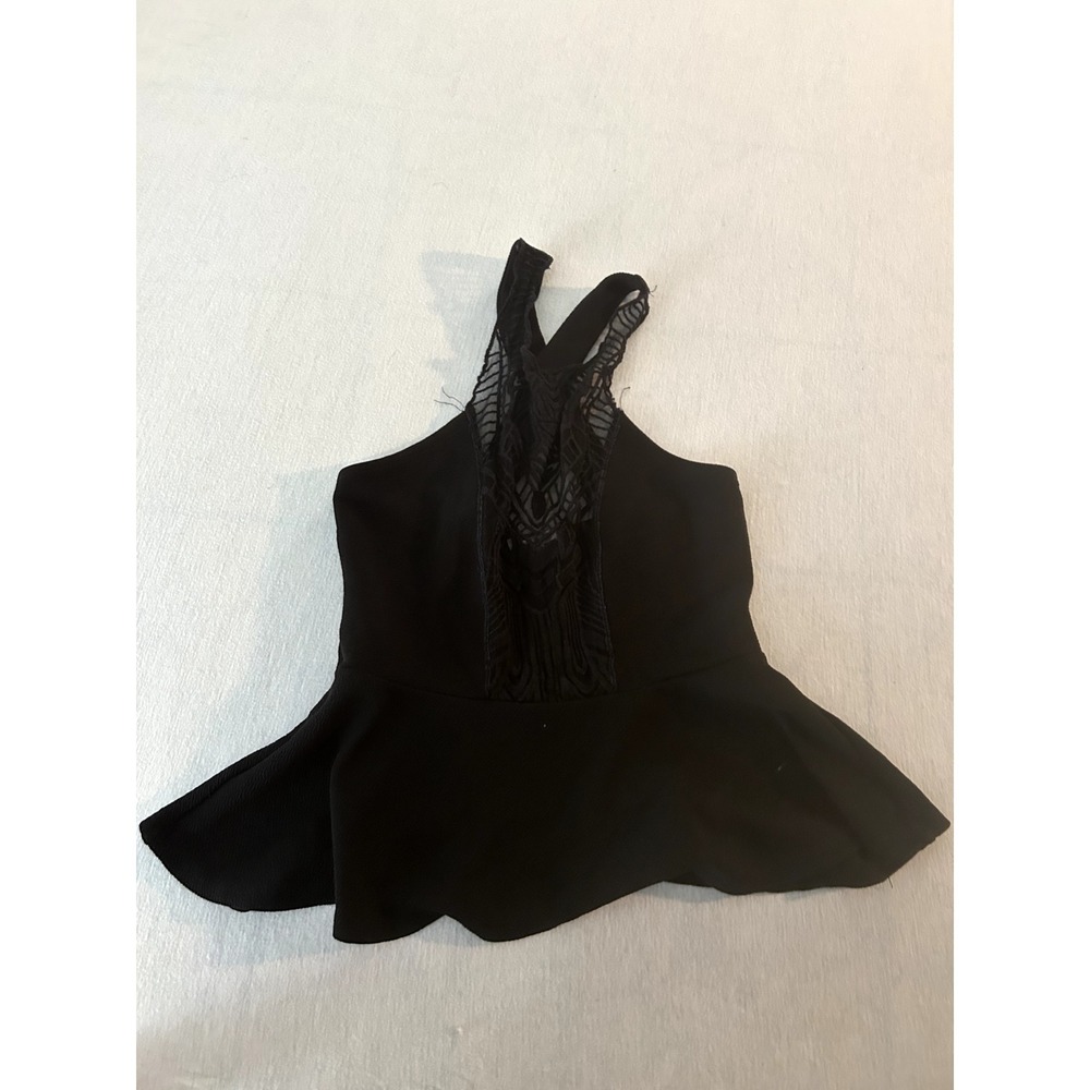 VTG Charlotte Russe Black Peplum Top With Black Lace - Medium